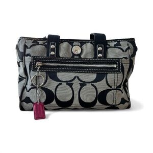 Coach F14877 Signature Black Gray C Jacquard Purse Patent Leather & Dust Bag